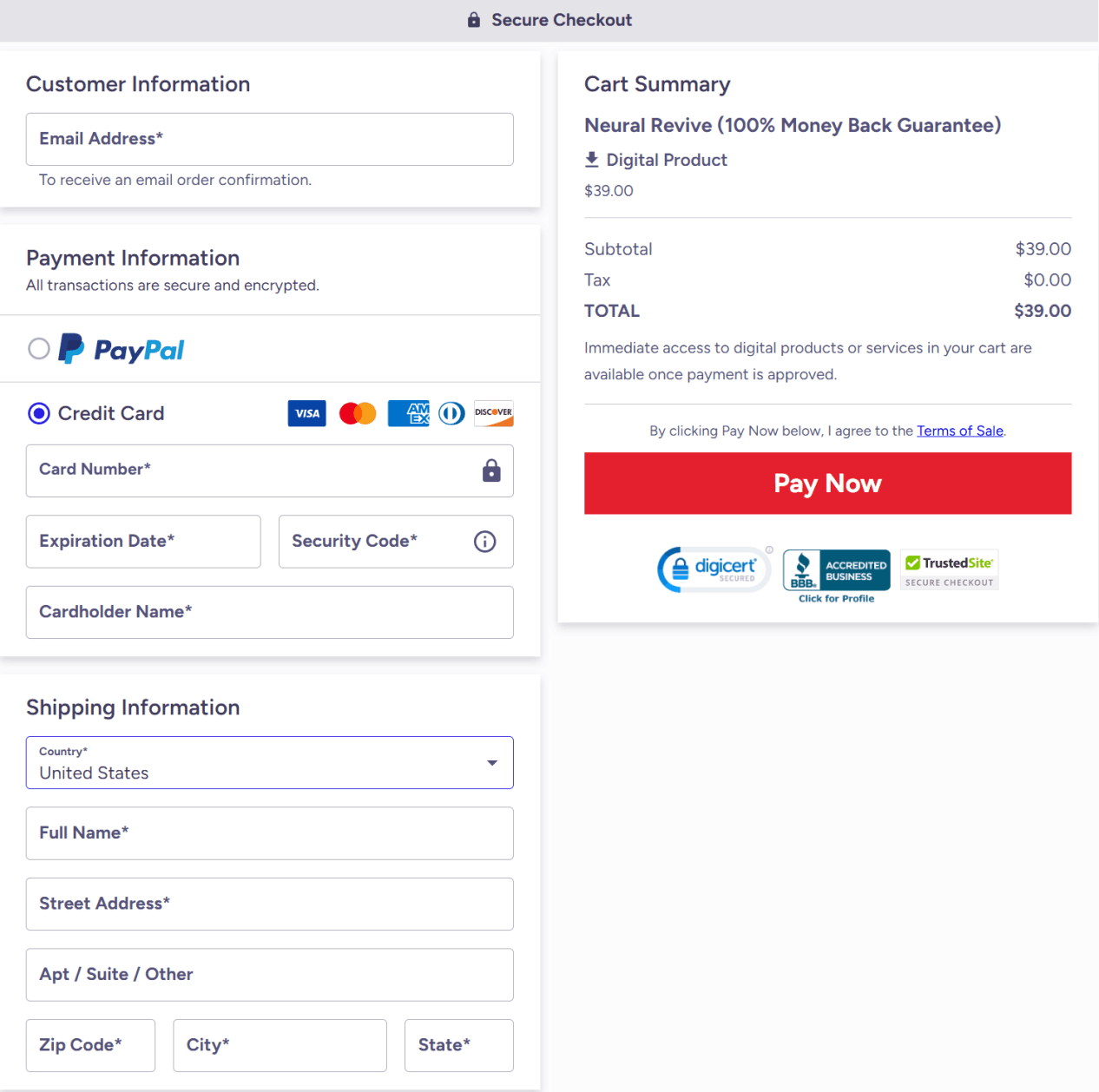 neural revive secure checkout